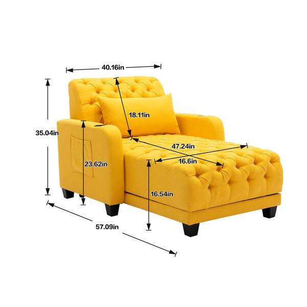 HOMEFUN Modern Tufted Yellow Fabric Electric Adjustable Sofa Chaise Lounge with Wireless Charging a Pillow and Pocket HFHDSN 908YE
