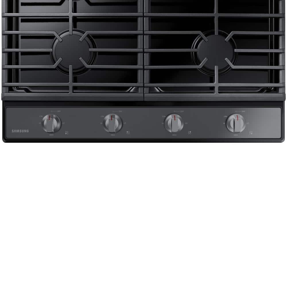 30" Black Stainless Steel 4-Burner Gas Cooktop with Cast Iron Grates