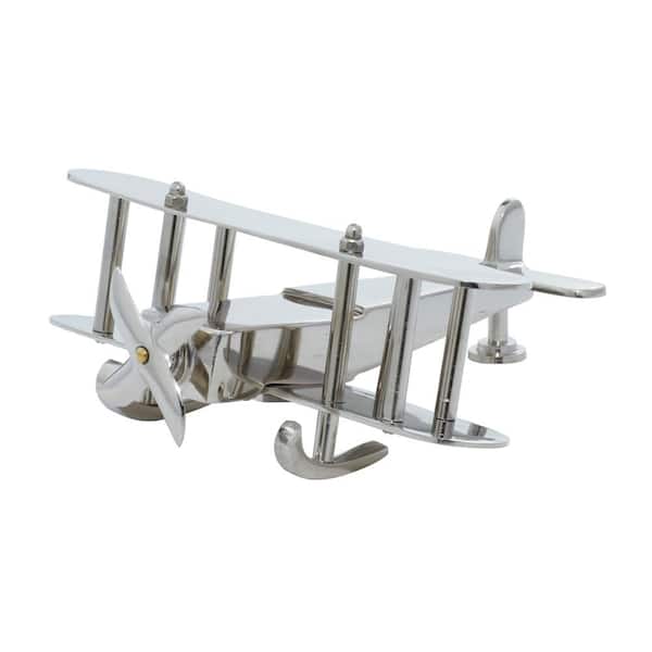 Litton Lane 4 in. x 8 in. Silver Aluminum Modern Airplane Sculpture