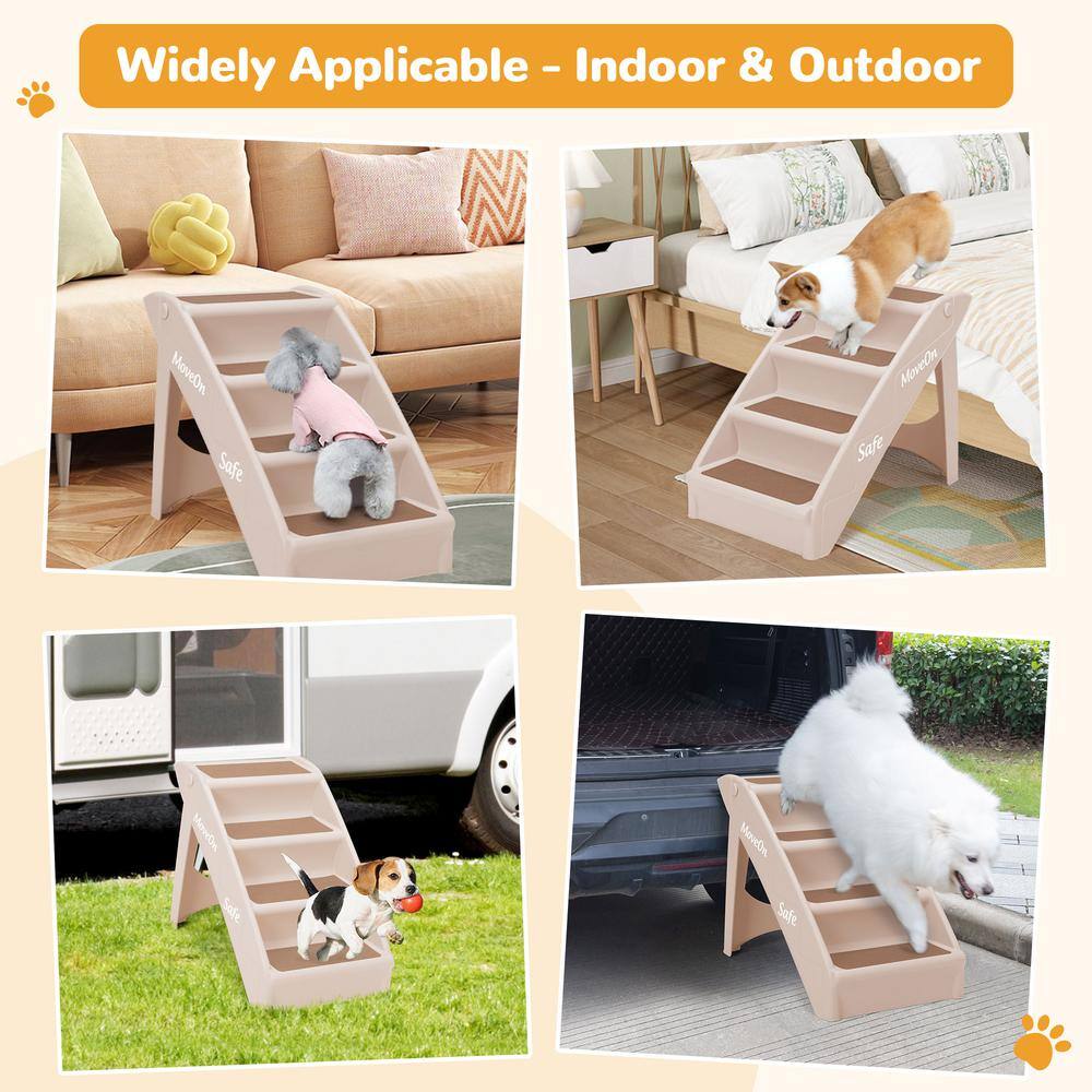 Beige Foldable 4-Step Dog Stairs with Non-Slip Pads
