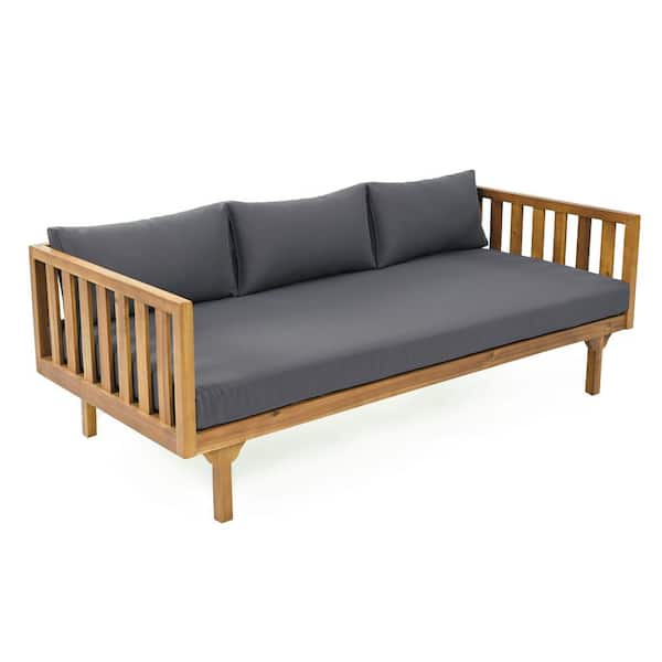 Unbranded Wood 3 Seaters Outdoor Day Bed with Gray Cushion