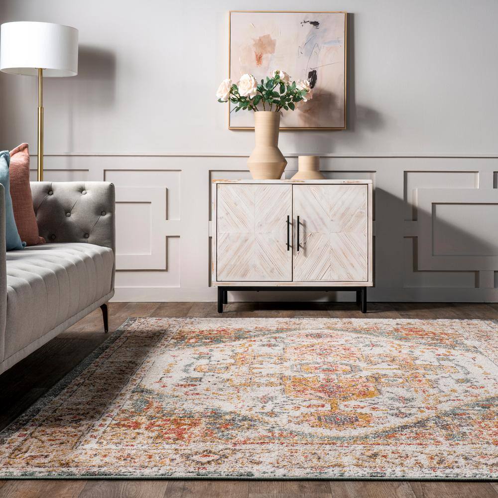 Beige 4x6ft Vintage Medallion Easy-Care Synthetic Rug