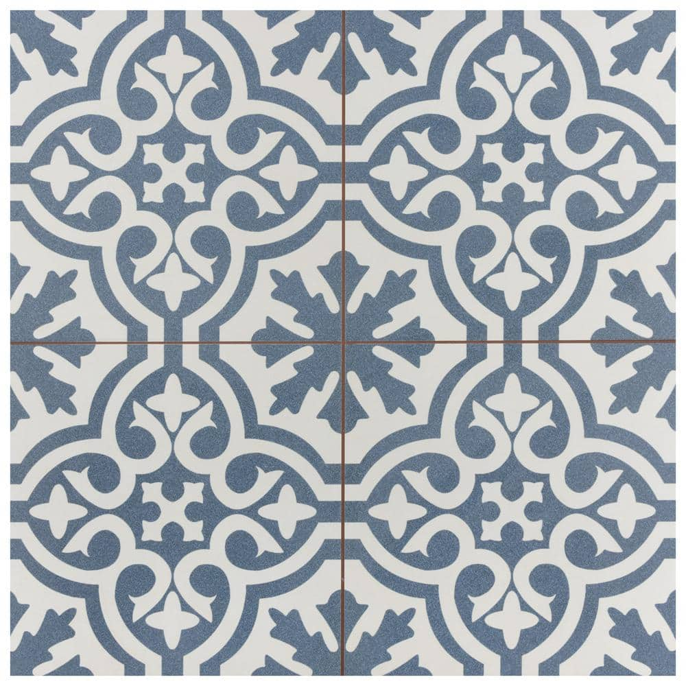 Merola Tile Berkeley Blue Encaustic 17-5/8 in. x 17-5/8 in. Ceramic ...