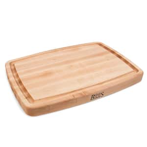 20 in. x 14 in. Oval Wood Edge Grain Cutting Board with Juice Groove