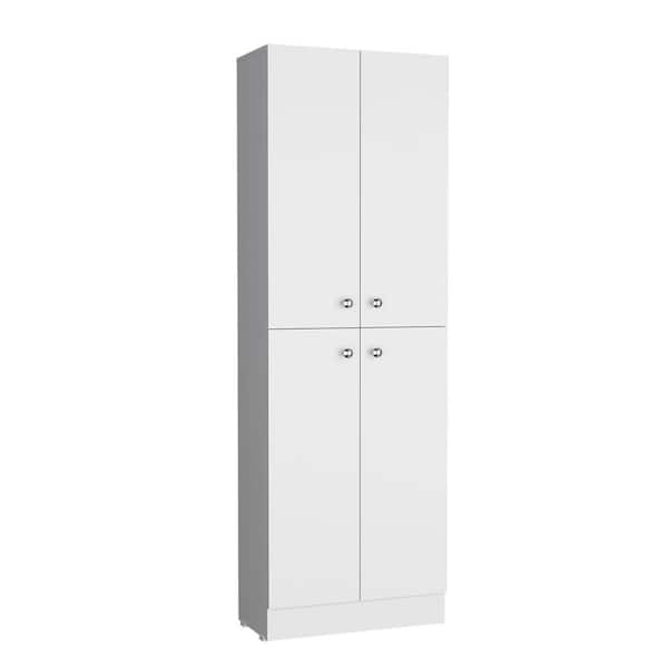 23.60 in. W x 11.80 in. D x 71.10 in. H White Wood Freestanding Linen Cabinet w/5-Shelves and 4-Doors in White