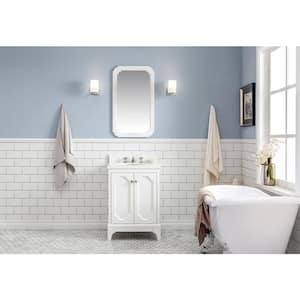 Queen 24 in. Bath Vanity in Pure White with Quartz Carrara Vanity Top with Ceramics White Basins and Mirror and Faucet