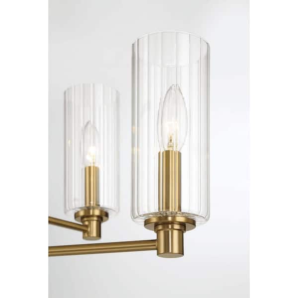 6-Lights Brass Crystal Empire Cylinder Chandelier for Dining Room with LED and Clear Ribbed Glass