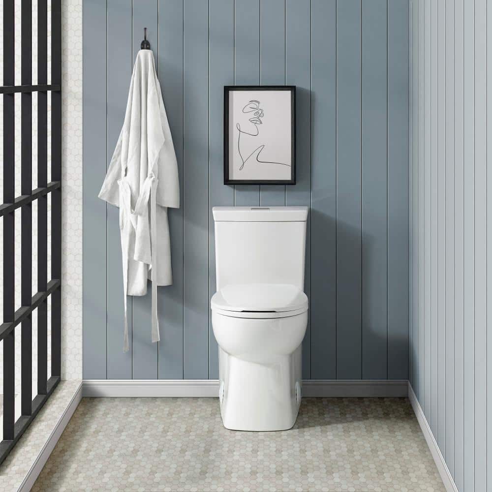 Glossy White Elongated Dual Flush One-Piece Toilet