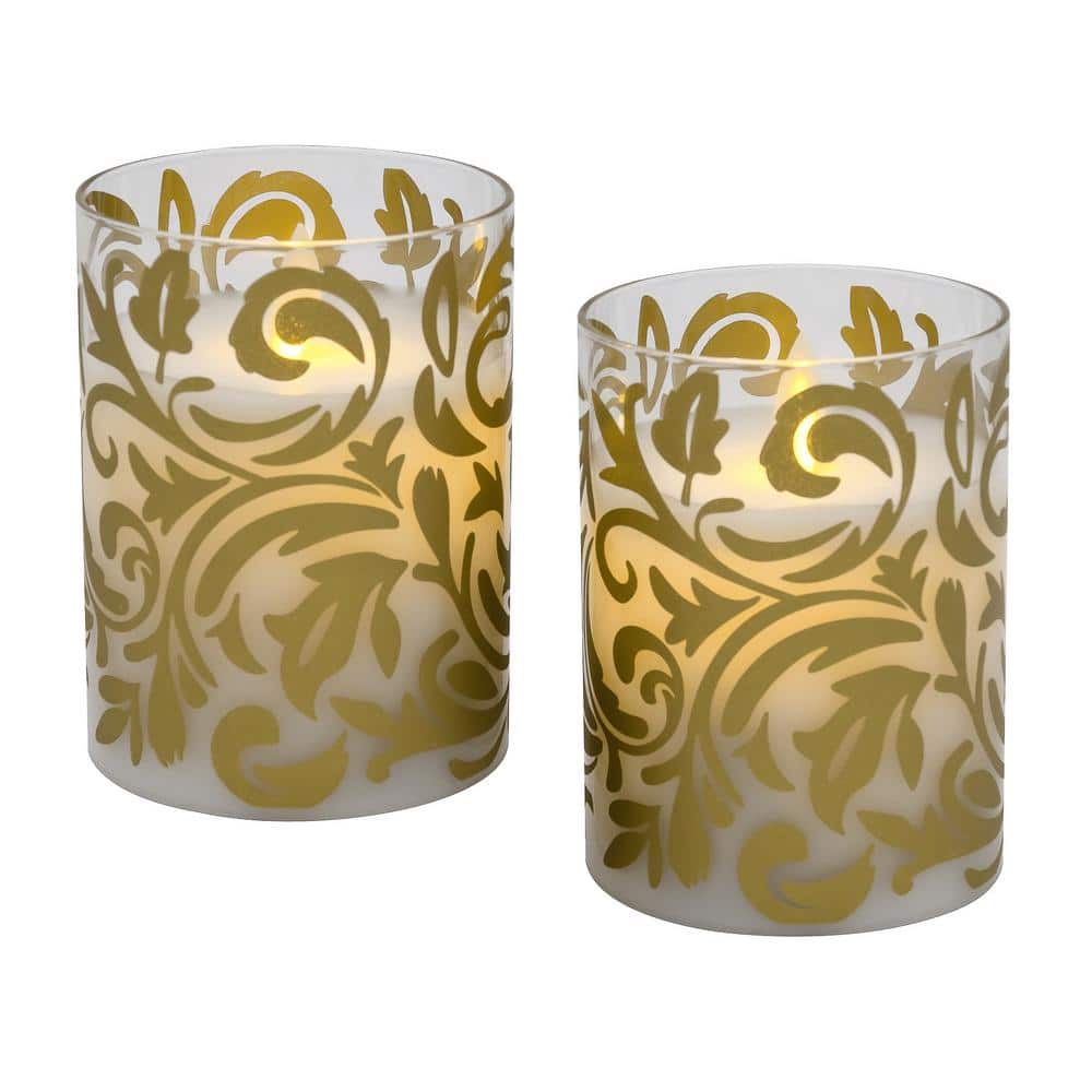 Gold Baroque Swirl Battery Operated LED Glass Candles with Moving Flame (Set of 2) price history on PriceWatchPro