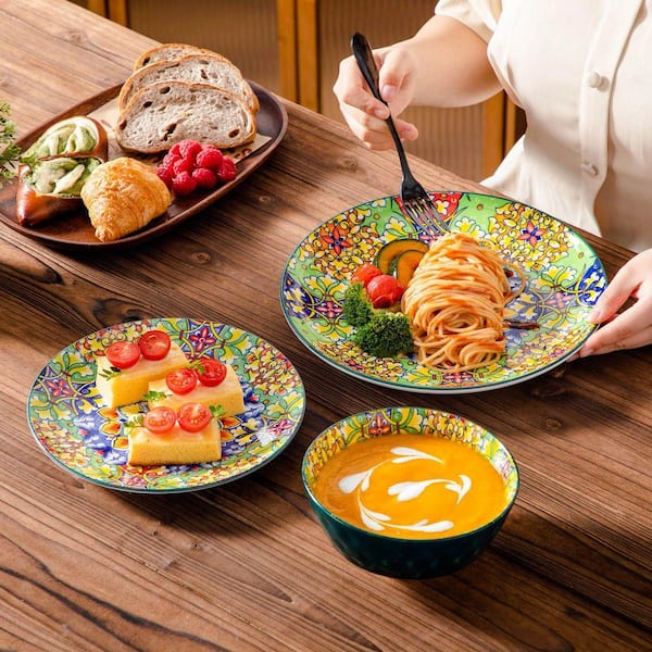 Vancasso 12-Piece Multi-Colored Porcelain Dinnerware Set Service for 4 Dining Set with Dinner Plates Dessert Plates and Bowls