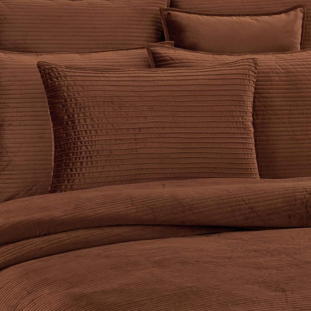 Terracotta Velvet Pleated Lumbar Decorative Throw Pillow Cover