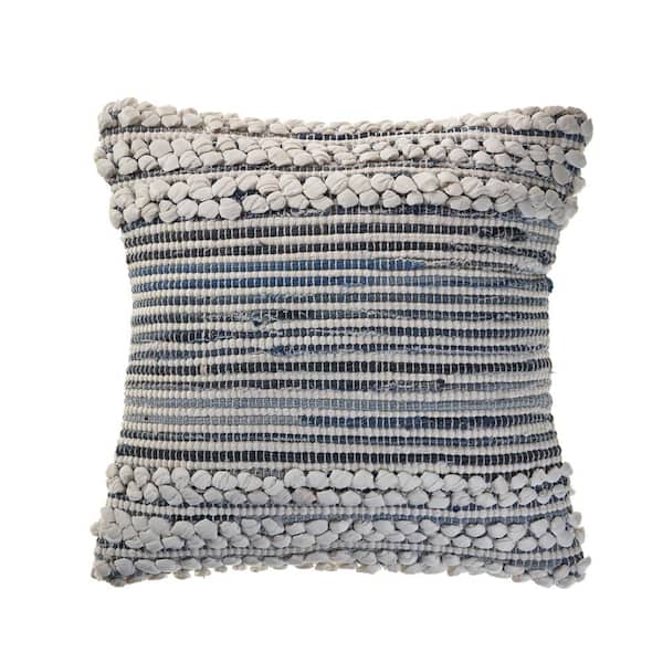 Crest Navy Blue / Ivory Abstract Textured Cozy Poly-Fill 18 in. x 18 in. Indoor Throw Pillow