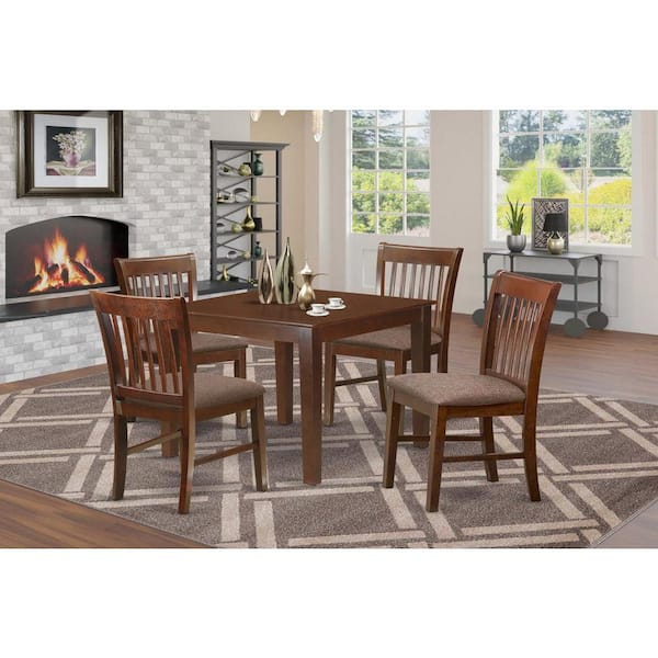 East West Furniture 5-Piece Square Mahogany Finish Solid Wood Top Dining table with 4-Chairs with Lattice Back