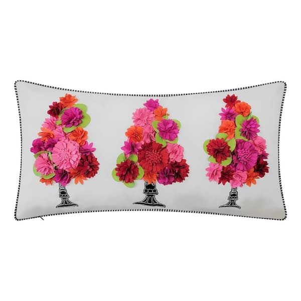 Fuchsia Dimensional Topiary with Embroidered Pots Indoor/Outdoor 13 x 25 Decorative Throw Pillow