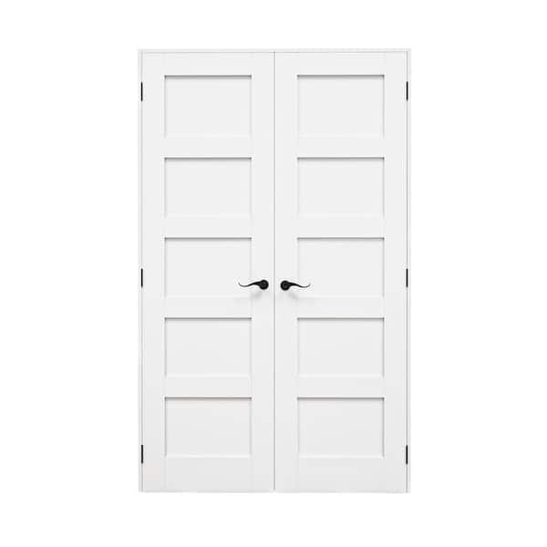 48 in. x 80 in. Paneled Blank 5-Lite White Solid Core MDF Universal Handed Double Prehung French Door with Assemble Jamb