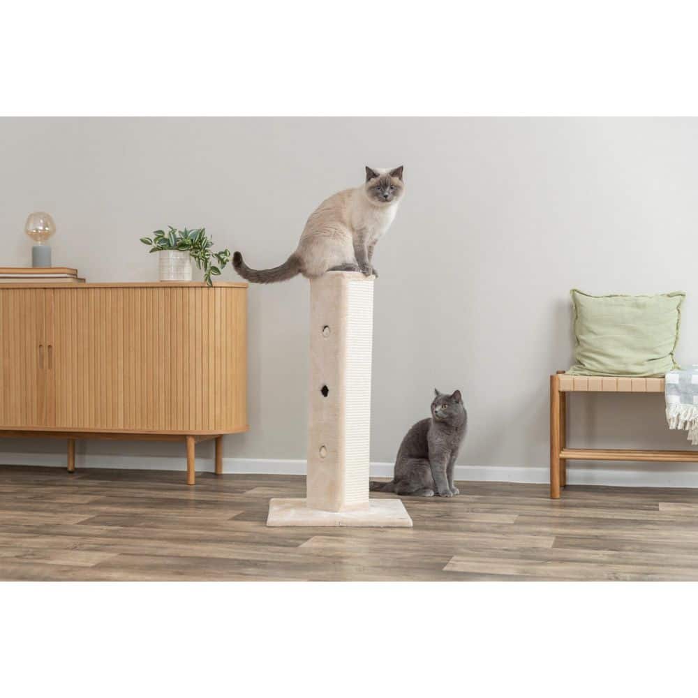 Beige Sisal and Plush Cat Scratching Post with Peek-a-Boo Toys