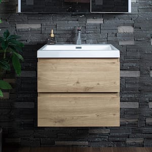 NJ 23.6 in. W x 19.6 in. D x 22.5 in. H Single Sink Floating Bath Vanity in Natural Oak with White Resin Top