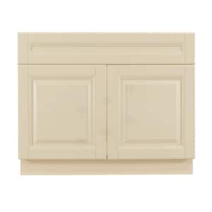 Oxford Creamy White Plywood Raised Panel Stock Assembled Sink Base Kitchen Cabinet (39 in. W x 34.5 in. H x 24 in. D)