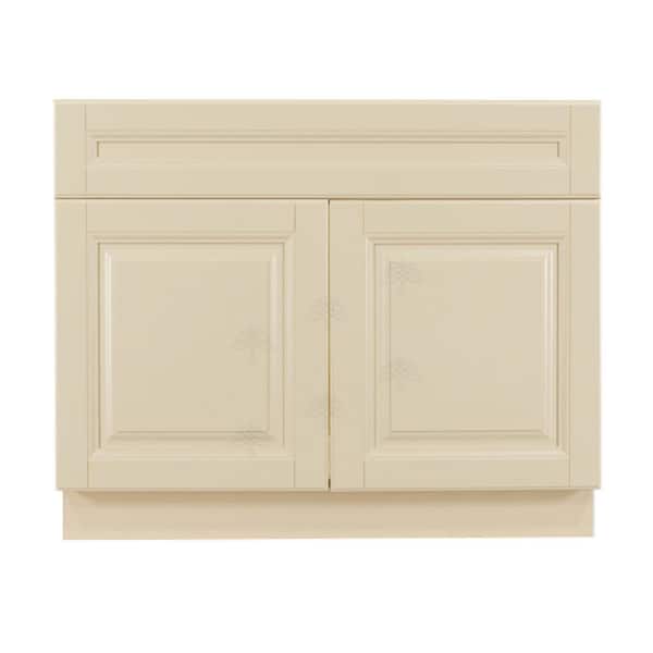 LIFEART CABINETRY Oxford Creamy White Plywood Raised Panel Stock Assembled Sink Base Kitchen Cabinet (42 in. W x 34.5 in. H x 24 in. D)