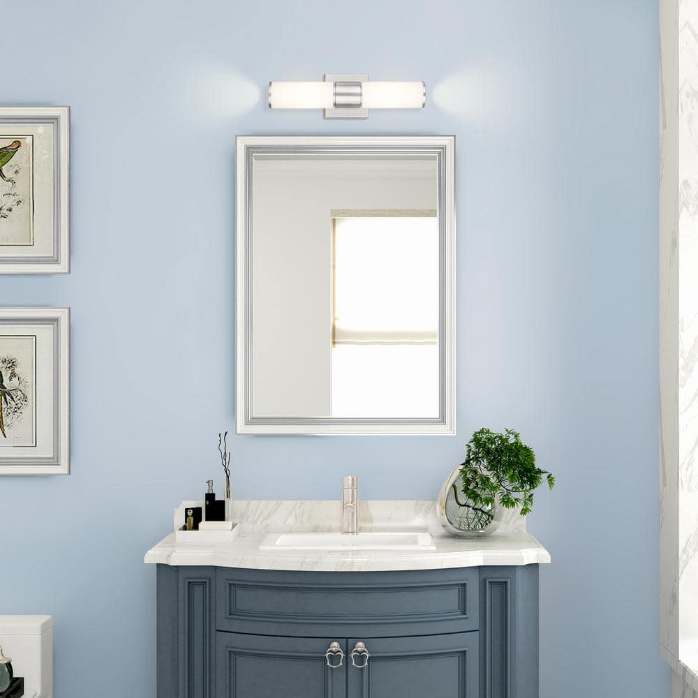 Brushed Nickel 2-Light Vanity with Satin Opal Glass