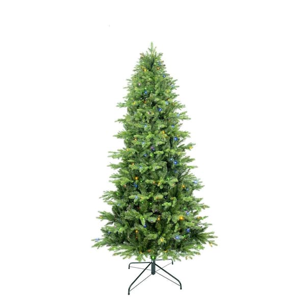 6.5 ft. Pre-Lit Artificial Christmas Tree with Metal Stand and LED Lights for Indoor in Green