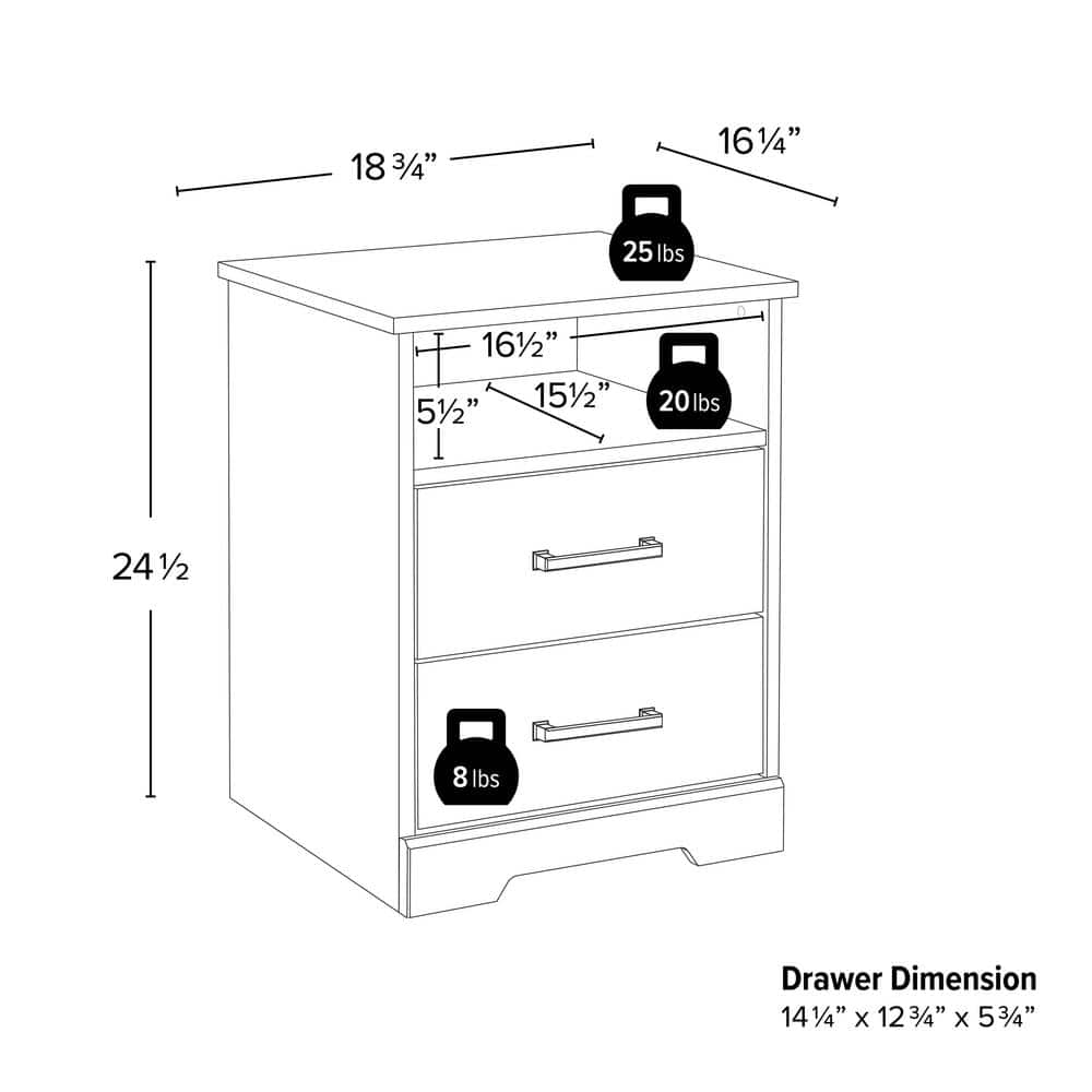Washed White 2-Drawer Nightstand with Open Cubby and Gray Top
