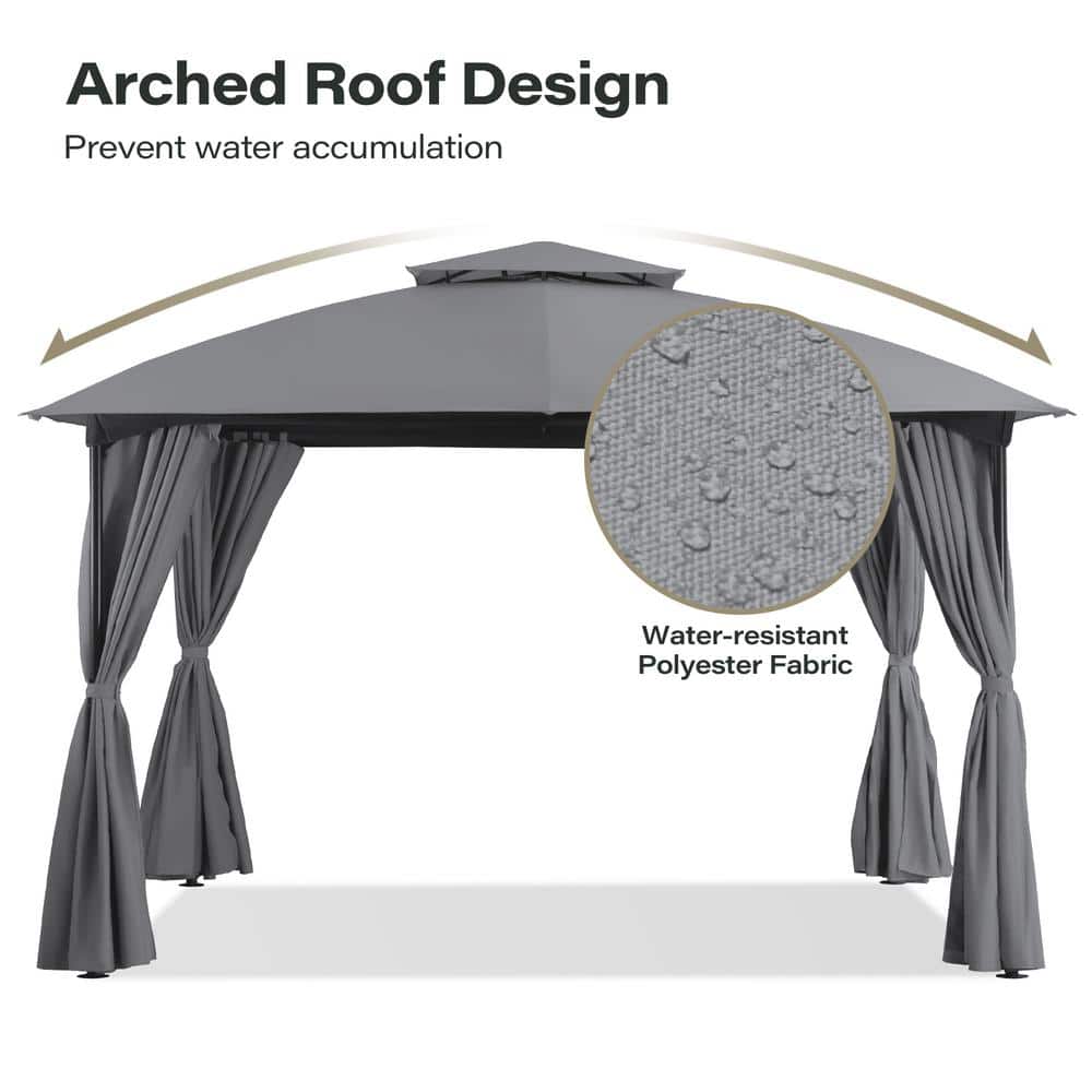 10x10 Gray Steel Patio Gazebo with Privacy Curtains