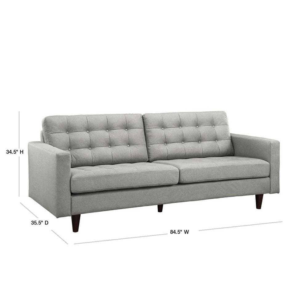 Light Gray Tufted Fabric Sofa with Wood Legs