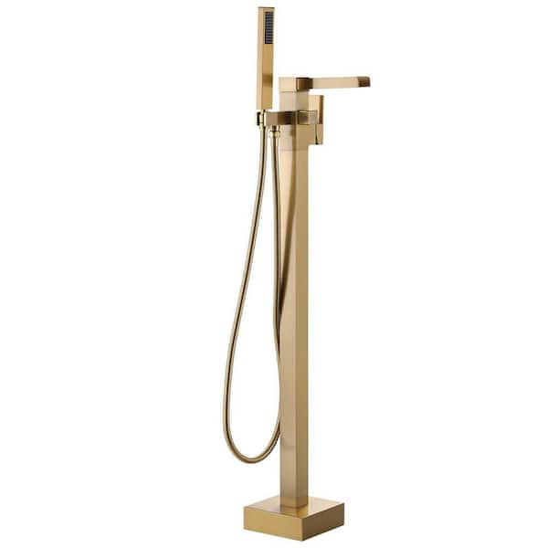 Single-Handle Claw Foot Freestanding Floor Mount Tub Faucet with Handshower in Gold