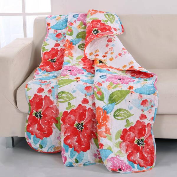 Unbranded Esme Pink Floral Quilted Cotton Throw