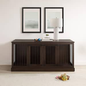 Winslow 64.5 in. Brown Rectangular Wood Top Console Table with Pet Storage