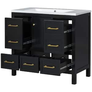 36 in. W x 18 in. D x 34 in. H Bathroom Black Linen Cabinet