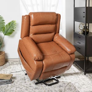 Caramel Deluxe Adjustable Power Lift Recliner Chair for Elderly, Faux Leather Electric Recliner, Split-Back Chair