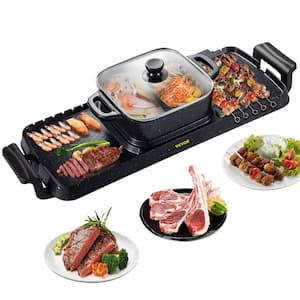 2 in 1 Electric Grill and Hot Pot BBQ Pan Grill and Hot Pot Smokeless Hot Pot Grill with Dual Temp Control