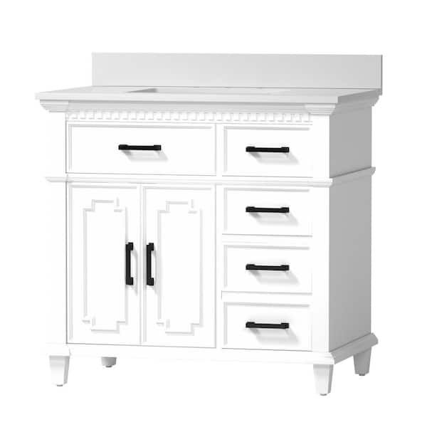 TOOLKISS 36 in. W x 22 in. D x 37.9 in. H Bath Vanity in White with White Engineered Quartz Composite Top