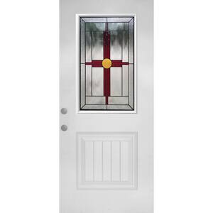 Element 36 in. x 80 in. Right-Hand Inswing 1/2 Lite Plank Zia Decorative Glass White Primed Steel Front Door Slab