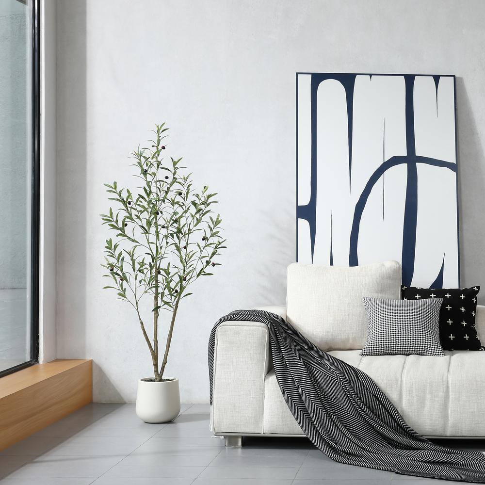 5-Foot Faux Olive Tree in White Plastic Pot