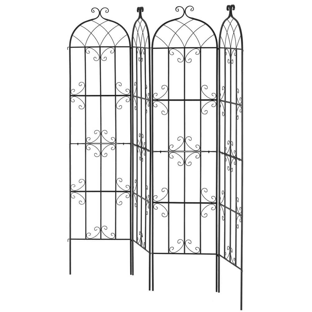 Black Powder-Coated Metal Garden Trellis Set for Climbing Plants