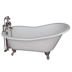 5.6 ft. Cast Iron Ball and Claw Feet Slipper Tub in White with Brushed Nickel Accessories