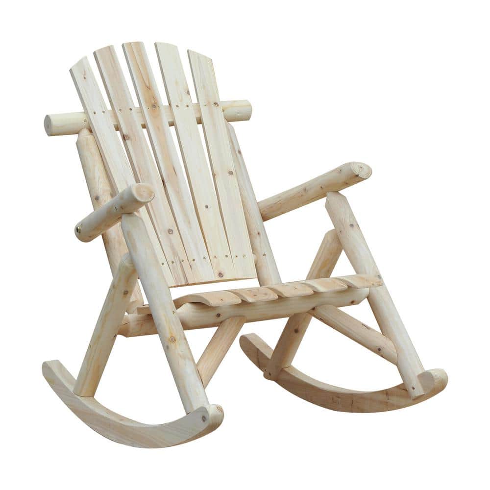 Outsunny Wood Adirondack Outdoor Rocking Chair with Slatted Design and Oversize Back for Porch, Poolside, or Garden Lounging