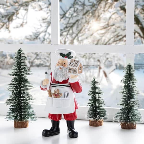 Glitzhome 11 in. H Christmas Polyresin Santa Chef Figurine with