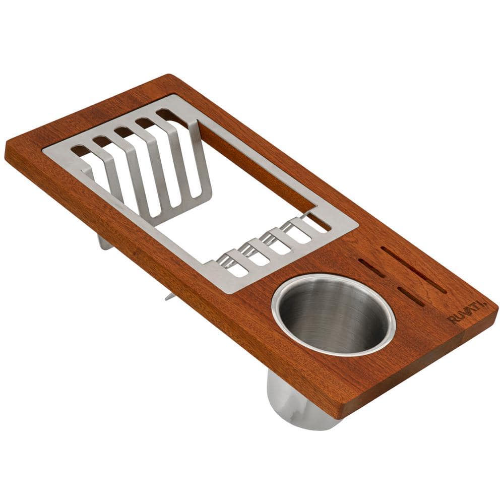 Ruvati 2Piece Wood Dish Plate and Silverware Caddy Drying Rack Sink