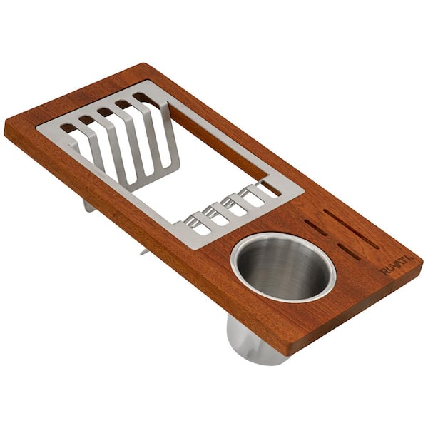 Ruvati 2-Piece Wood Dish Plate and Silverware Caddy Drying Rack Sink Accessory Set
