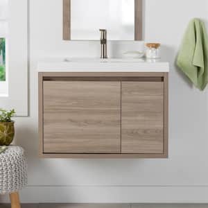 Millhaven 31 in. W x 19 in. D x 22 in. H Single Sink Floating Bath Vanity in Forest Elm with White Cultured Marble Top