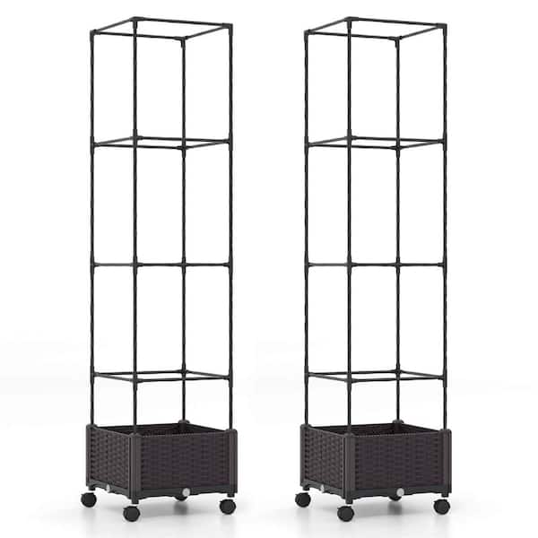 Costway Black Metal Rectangular Indoor/Outdoor Planter Raised Garden Bed with Planter Box and Trellis Adjustable Height (2-Pack)