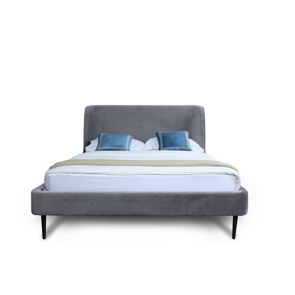 Full Gray Velvet Upholstered Bed with Black Legs