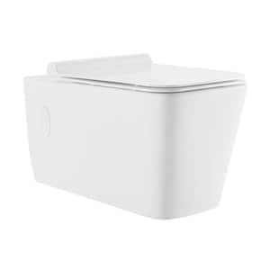 Concorde Wall-Hung Toilet, Square, 3-Piece Bundle 0.8/1.6 GPF Dual Flush in Glossy White with White Flush Plate