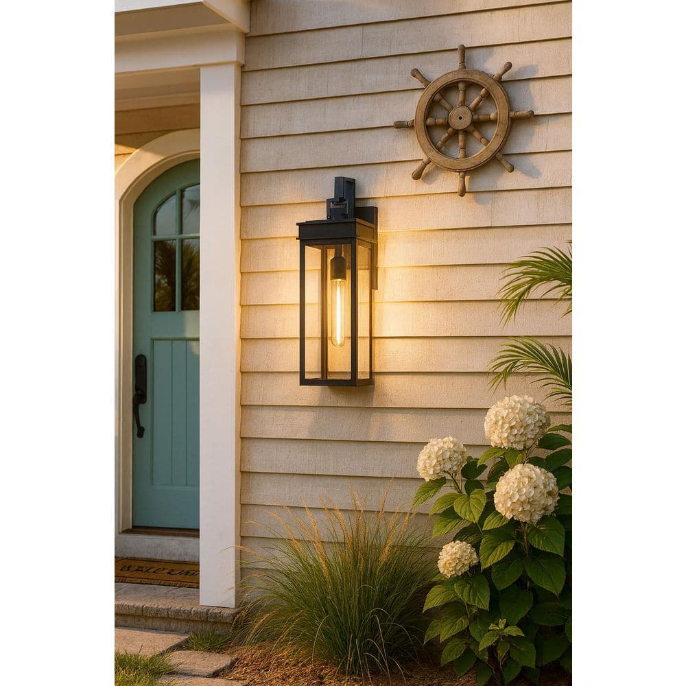 灯籠 LARK Cole 1-Light Black Outdoor Hardwired Wall Lantern Sconce