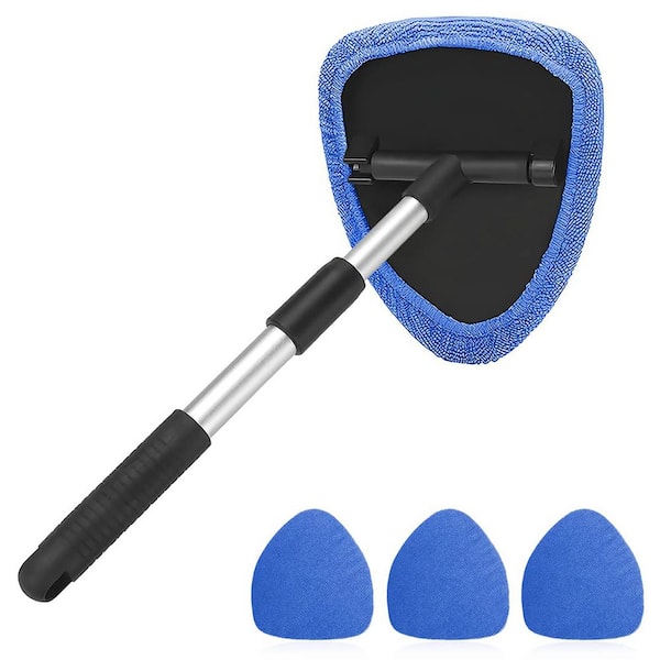 Extendable Car Window Cleaner Automotive Care Brushes with Rotatable Head and 4 Microfiber Pads Cleaning