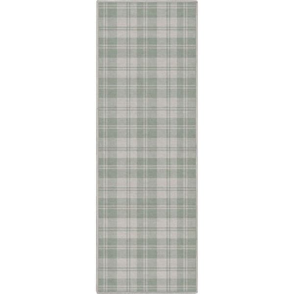 Well Woven Green 2 ft. x 5 ft. Runner Apollo Plaid Farmhouse Geometric Area Rug